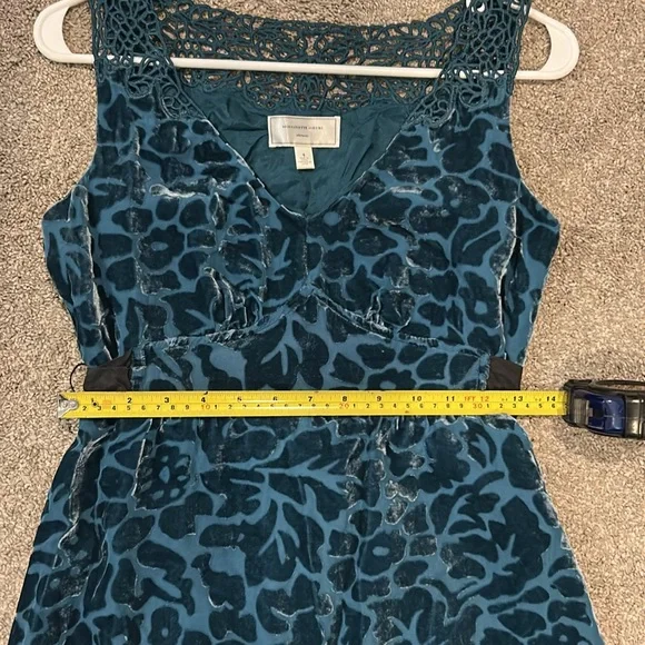 🦚EUC Anthropologie Moulinette Soeurs Silk Blend Burnout Velvet Teal Dress Size 4 - Picture 9 of 9